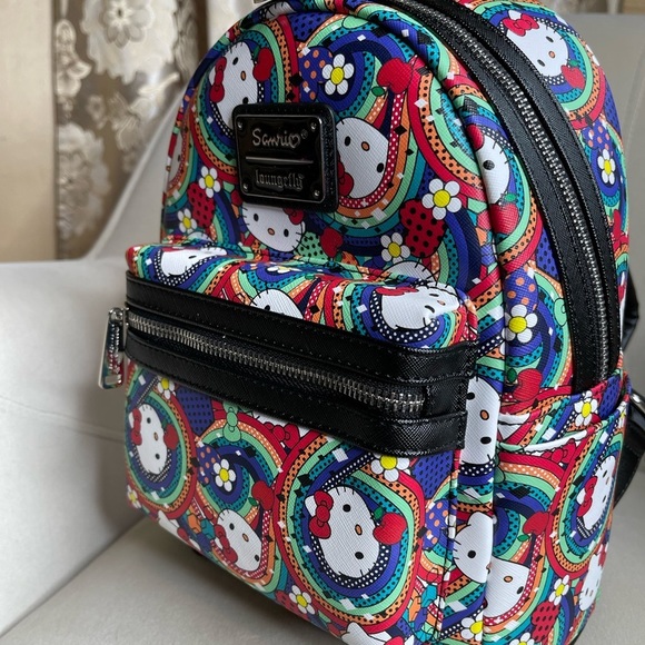 New! Loungefly Sanrio Hello Kitty Rainbow Abstract Mini Backpack Colorful!